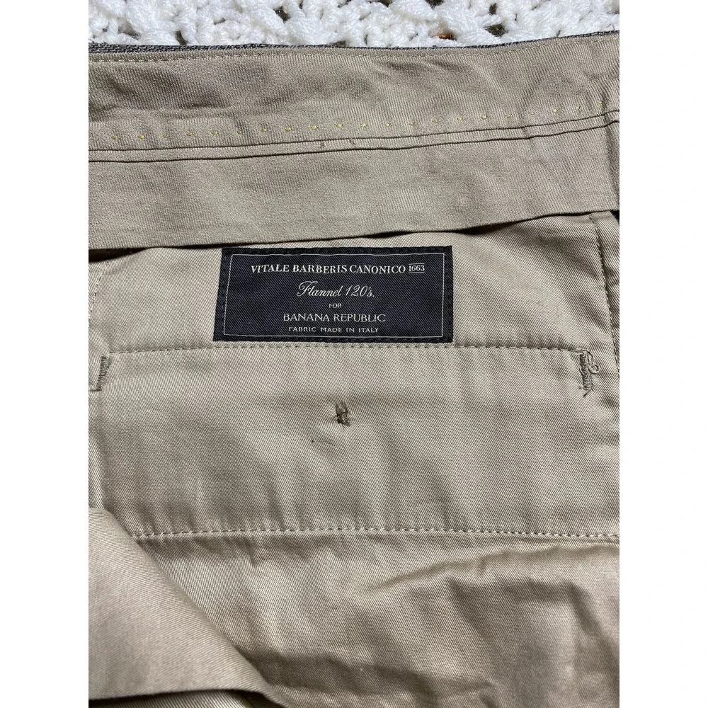 Men's Tailored Dress Pants Slim Fit Windowpane Size W36 34L Italian Flannel Wool